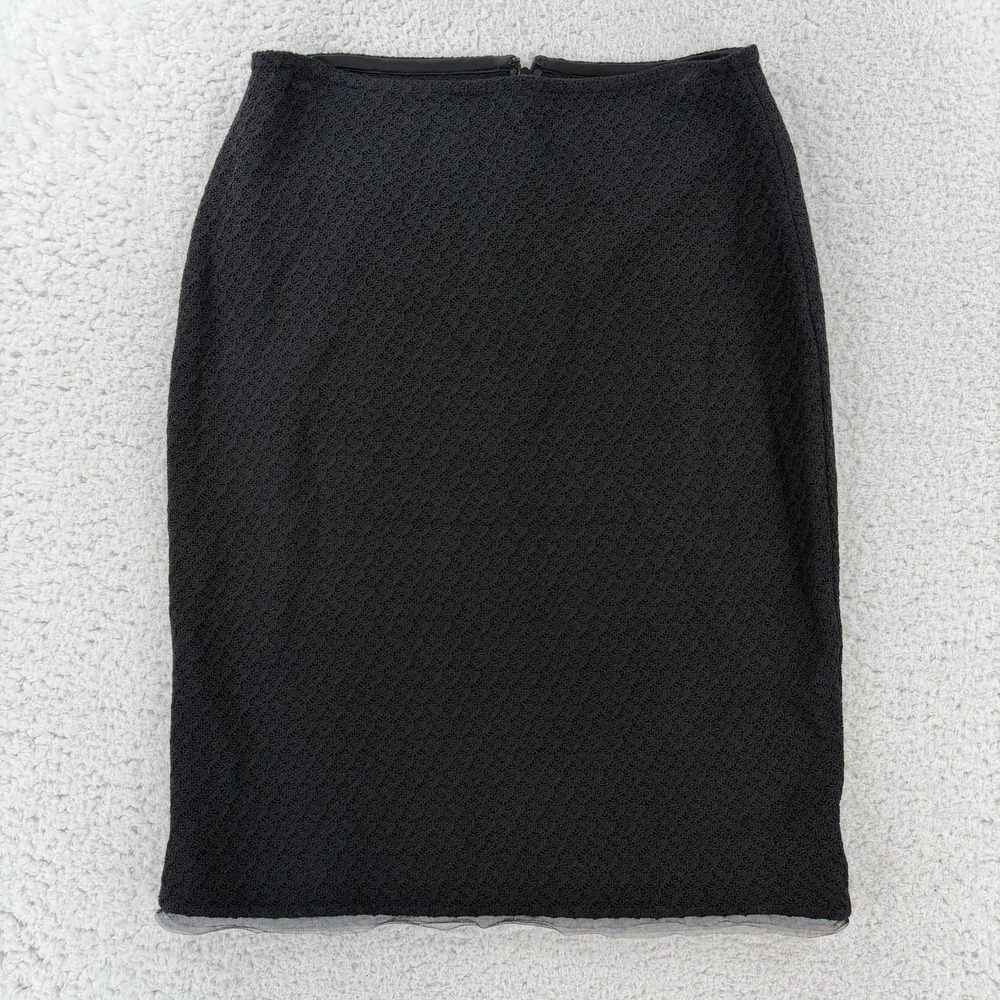 St. John Skirt Womens 6 Black Knit Pencil Knee Length Stretch Textured USA
